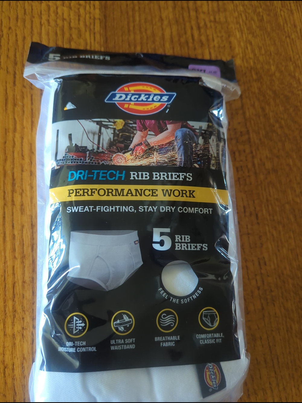 Dickies │ Men's │Dri Tech Rib Briefs │5 White Pairs │ 2XL │ 44"-46" │NEW